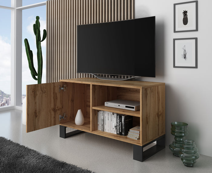 Mobile TV 95x40x57cm con porta sinistra, soggiorno colore Rovere Rustico modello LOFT