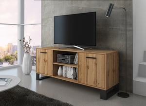 Mobile TV 137x40x57cm per soggiorno con 2 porte, soggiorno, modello LOFT,  e porte in rovere rustico