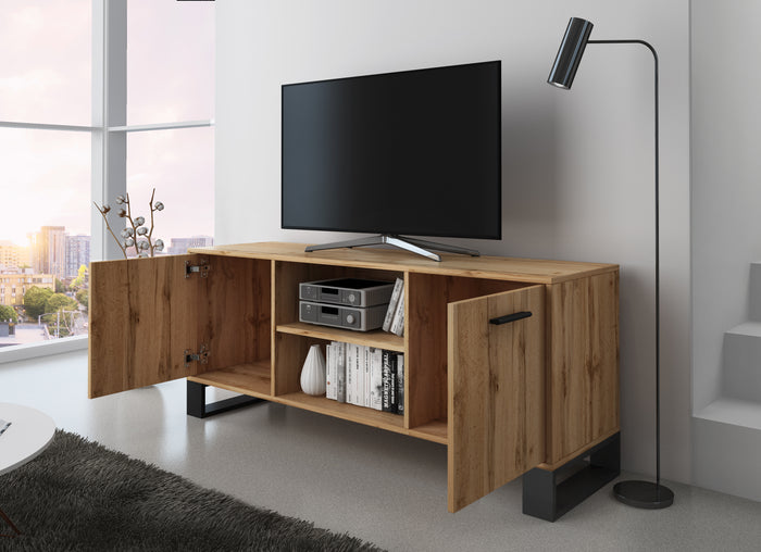 Mobile TV 137x40x57cm per soggiorno con 2 porte, soggiorno, modello LOFT,  e porte in rovere rustico