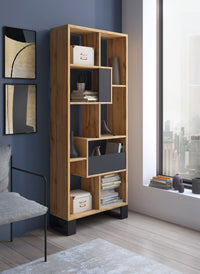 Libreria di design da salotto 68,5x168x25cm colore Rovere scuro modello Loft