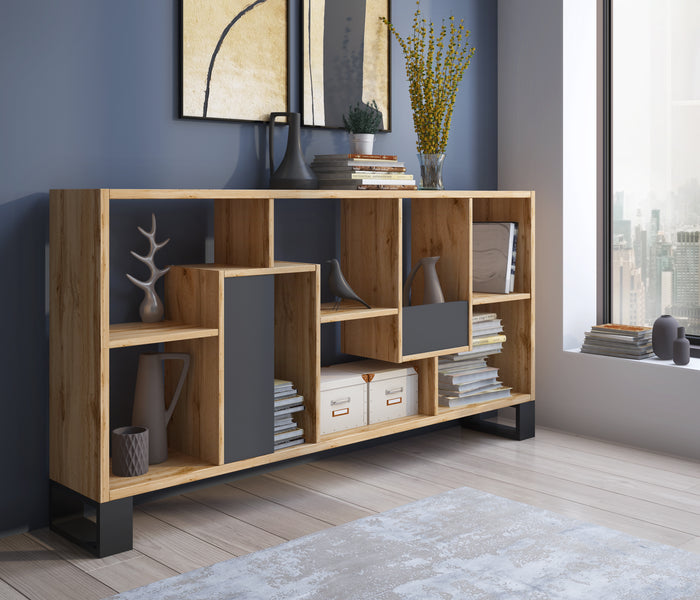 Libreria di design da salotto 68,5x168x25cm colore Rovere scuro modello Loft