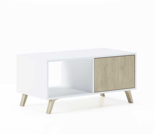 Mobile Tavolino con anta 92x50x45cm per sala da pranzo Bianco, porte colore Rovere modello WIND