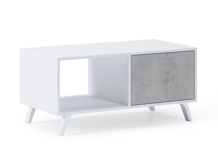 Mobile Tavolino con anta 92x50x45cm per sala da pranzo colore bianco opaco e colore porte cemento modello WIND