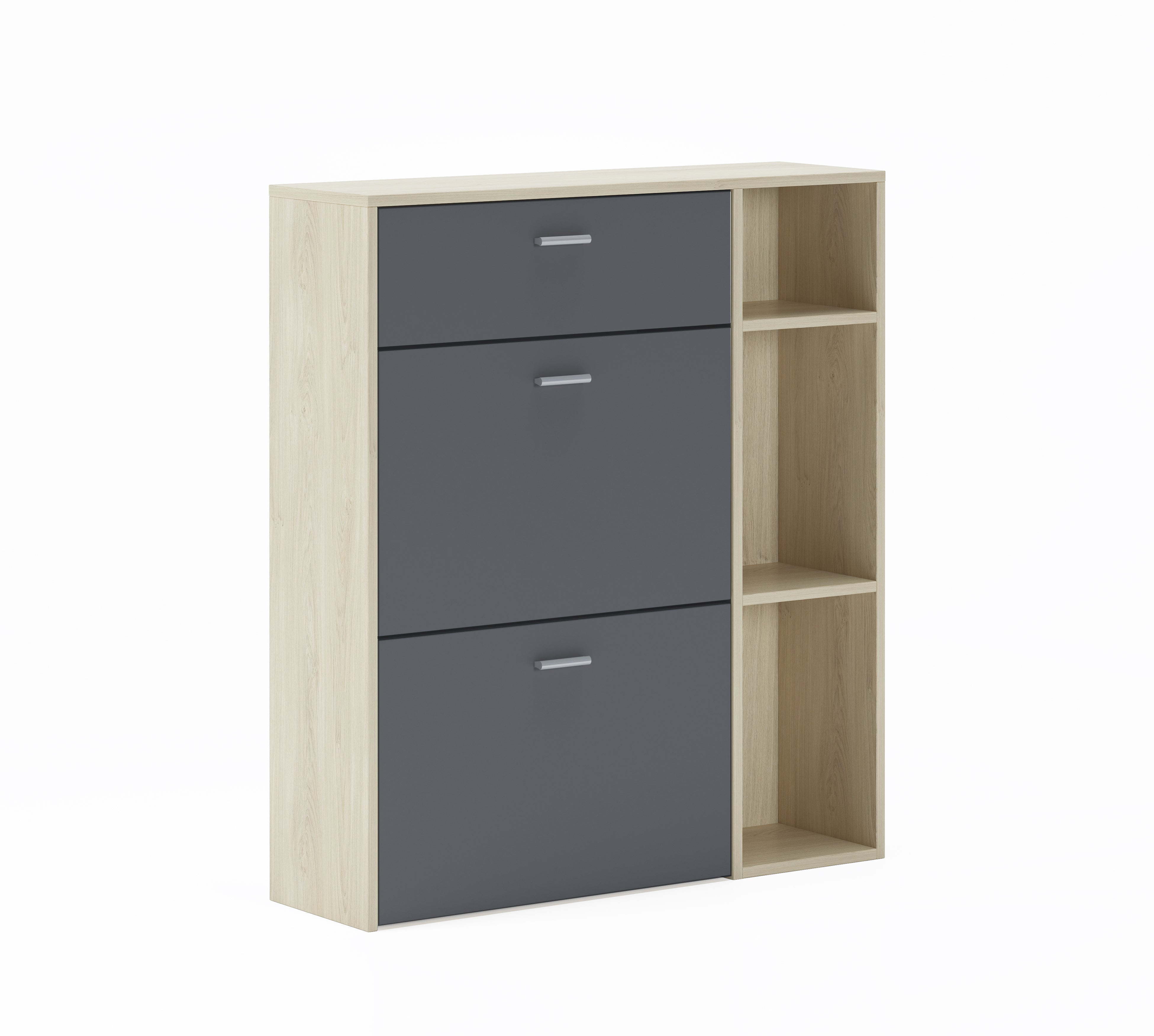 Mobile Portascarpe 90x26x101,5cm con 2 ante basculanti e cassetto colore Rovere e Grigio Antracite modello Wind 