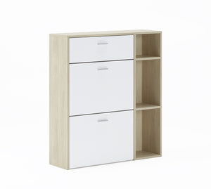 Mobile Portascarpe 90x26x101,5cm con 2 ante basculanti e cassetto colore Rovere e Bianco modello Wind 