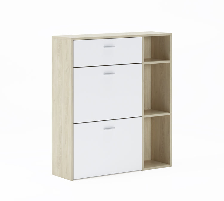 Mobile Portascarpe 90x26x101,5cm con 2 ante basculanti e cassetto colore Rovere e Bianco modello Wind 