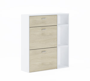 Mobile Portascarpe 90x26x101,5cm con 2 ante basculanti e cassetto colore Bianco e Rovere modello Wind 