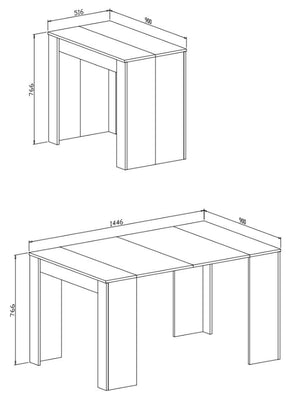 Tavolo Consolle per sala da pranzo, allungabile fino a 140 cm, finitura rovere, fino a 6 persone,chiuso: 90x50x78 cm