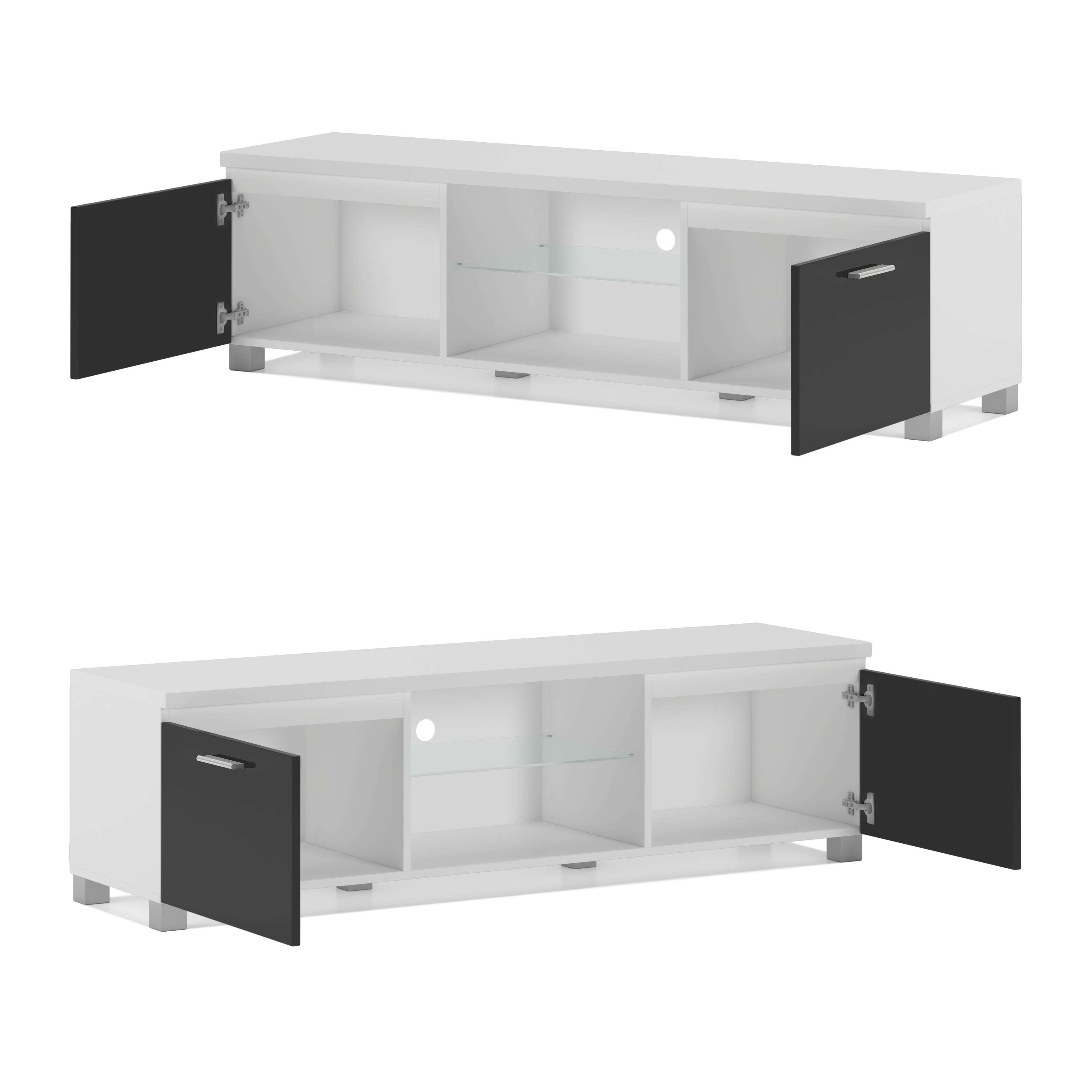 Mobile porta TV con LED 150x40x42cm per soggiorno colore bianco mate e nero laccato