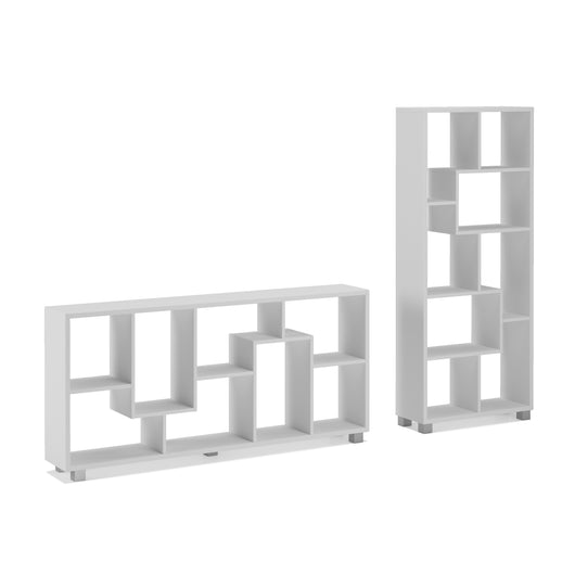 Scaffale libreria a parete  68,5x161x25cm con 8 scompartimenti, montaggio orizzontale e verticale colore bianco mate