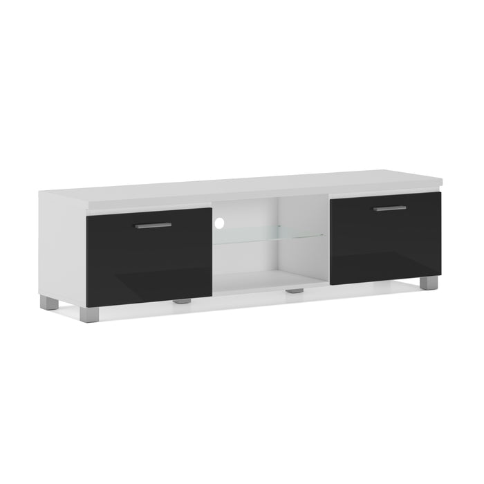 Mobile porta TV con LED 150x40x42cm per soggiorno colore bianco mate e nero laccato