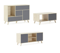 Set, Sala da pranzo, Rovere e colore ante e cassetti Grigio - buffet - mobile tv - Tavolo centrale modello wind