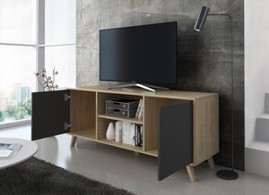 Set, Sala da pranzo, Rovere e colore ante e cassetti Grigio - buffet - mobile tv - Tavolo centrale modello wind