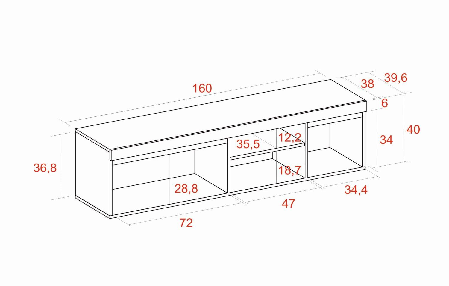 Mobile TV mod NATURALE ''Rovere/Nero'', 2 porte e 2 comparti, 160x40x41cm