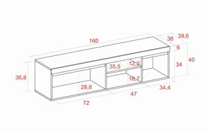 Mobile TV mod NATURALE ''Rovere/Nero'', 2 porte e 2 comparti, 160x40x41cm