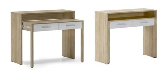 Tavolo allungabile 98,6x86,9x36-70cm console da studio con 2 cassetti colore rovere e bianco