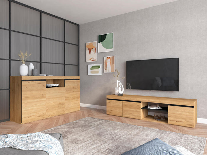 Mobile TV mod NATURALE ''Rovere/Nero'', 2 porte e 2 comparti, 160x40x41cm