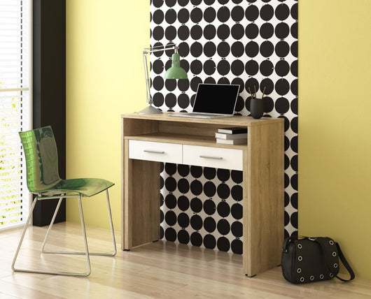 Tavolo allungabile 98,6x86,9x36-70cm console da studio con 2 cassetti colore rovere e bianco