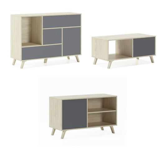 Mobili Soggiorno set composto da Credenza mobile tv tavolino colore Rovere ante e cassetti Grigio