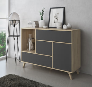 Mobili Soggiorno set composto da Credenza mobile tv tavolino colore Rovere ante e cassetti Grigio