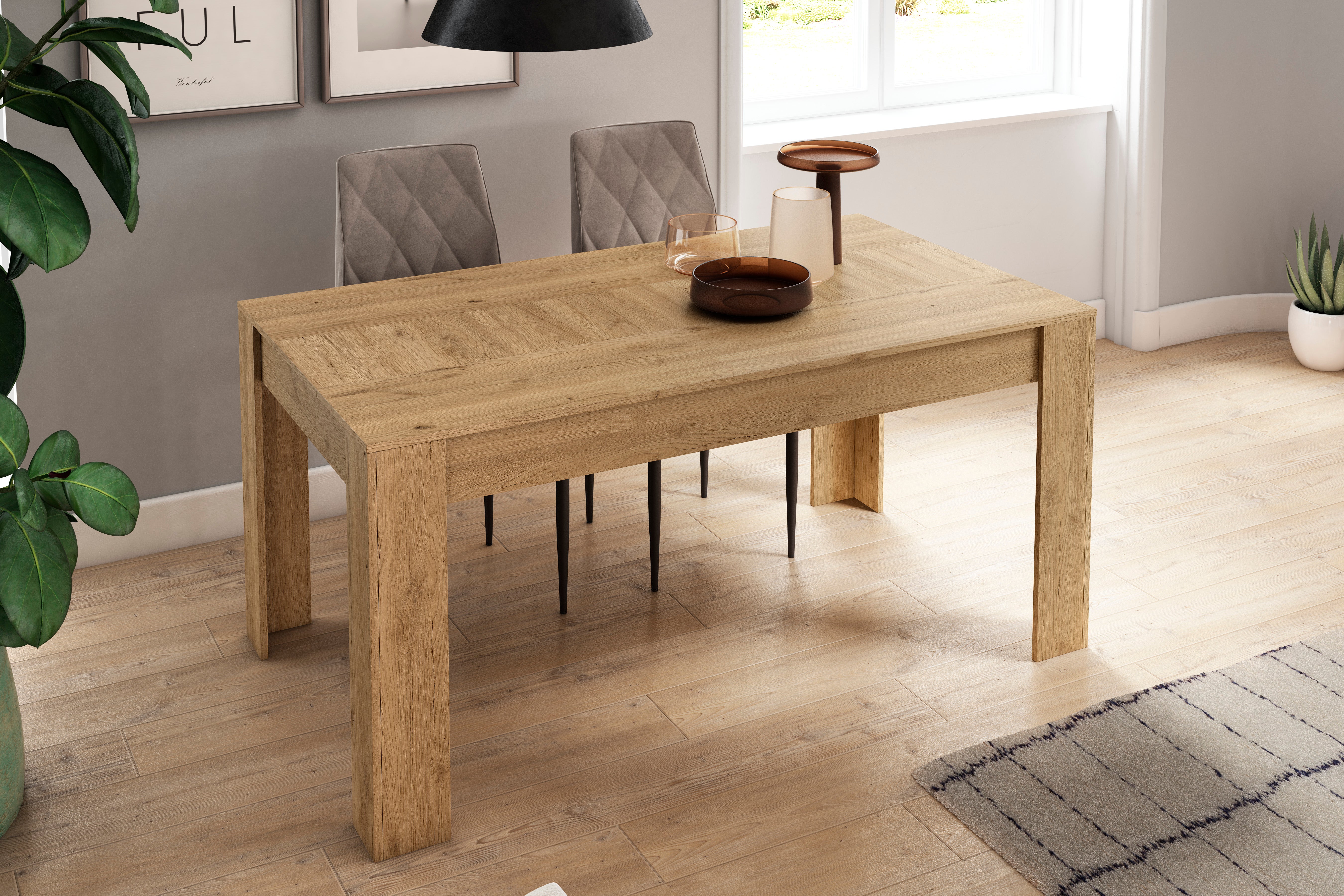 Set Naturale Sala da pranzo, salotto, credenza-mobile tv 120cm - tavolo allungabile rovere/nero