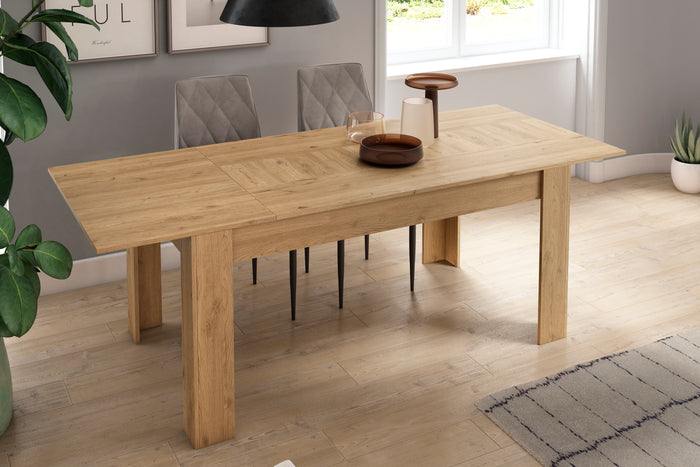 Set Naturale Sala da pranzo, salotto, credenza-mobile tv 120cm - tavolo allungabile rovere/nero