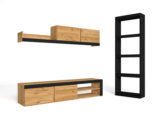 Set da soggiorno IDEM e Libreria TOTEM - Set di mobili Rovere/Nero - Scaffale Nero 200x40x180cm / 60x25x181cm