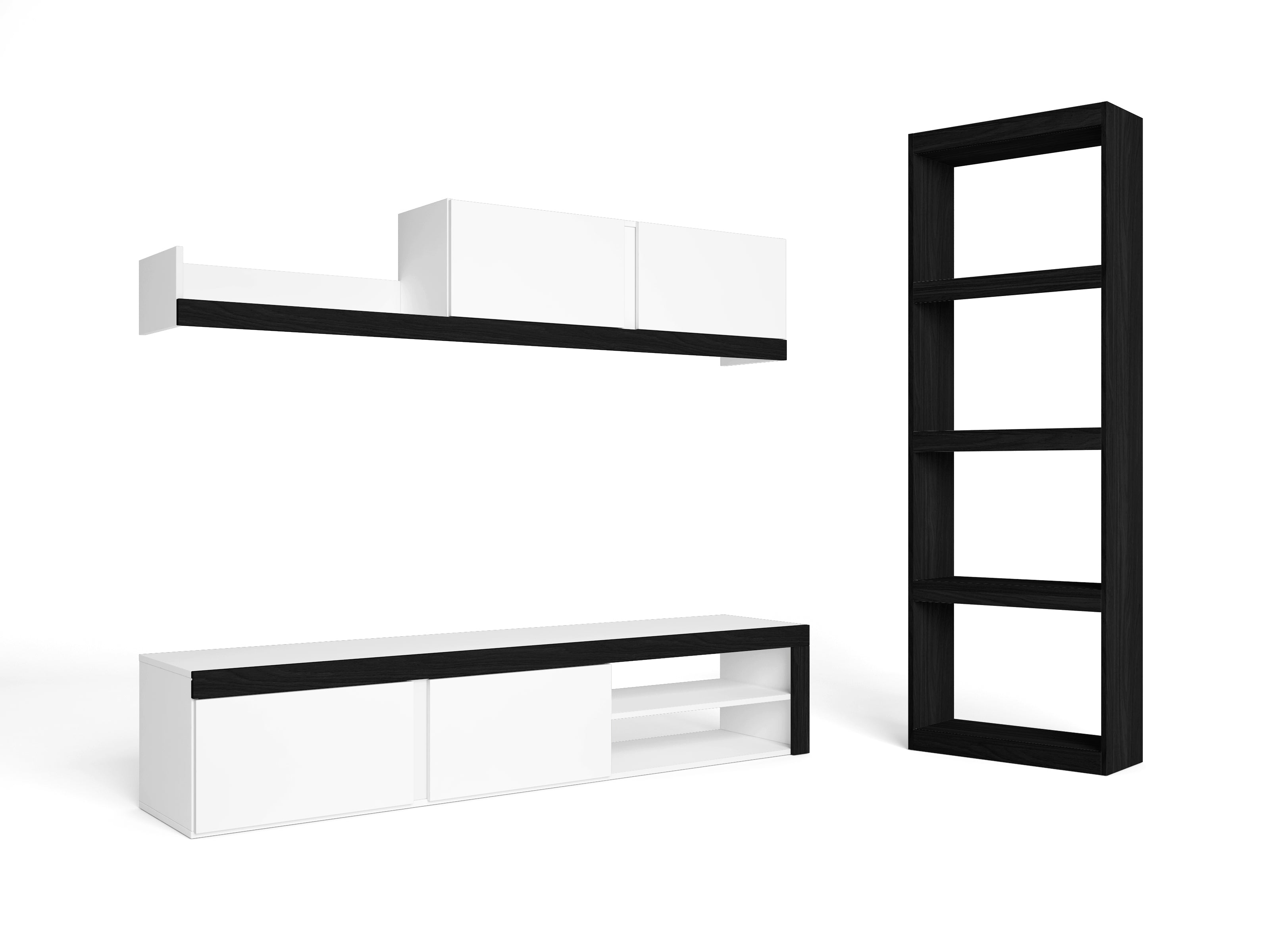 Set da soggiorno IDEM e Libreria TOTEM - Set di mobili biancho/nero - Scaffale Nero 200x40x180cm / 60x25x181cm