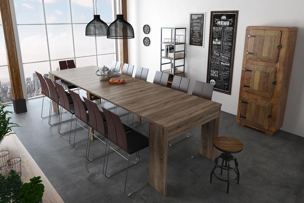 Tavolo consolle 14 posti da pranzo e soggiorno, allungabile fino a 300cm colore rovere moro, chiuso: 90x49x75cm