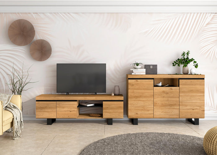 Naturale set sala da pranzo, Credenza-Mobile TV 160cm rovere nero