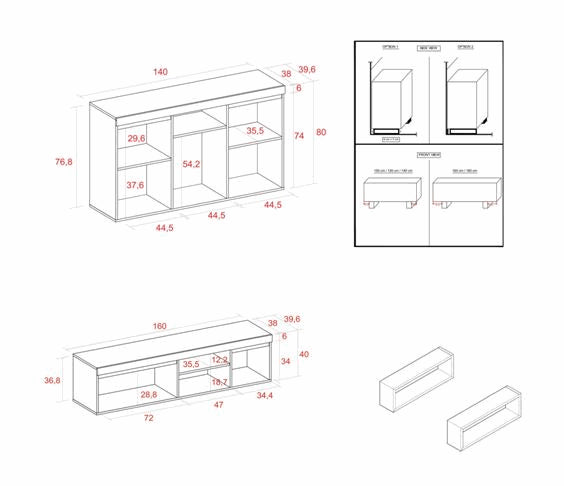 Naturale set sala da pranzo, Credenza-Mobile TV 160cm rovere nero