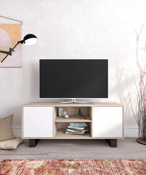 Porta TV 140 Modello WIND, colore struttura Rovere, colore ante Bianco.