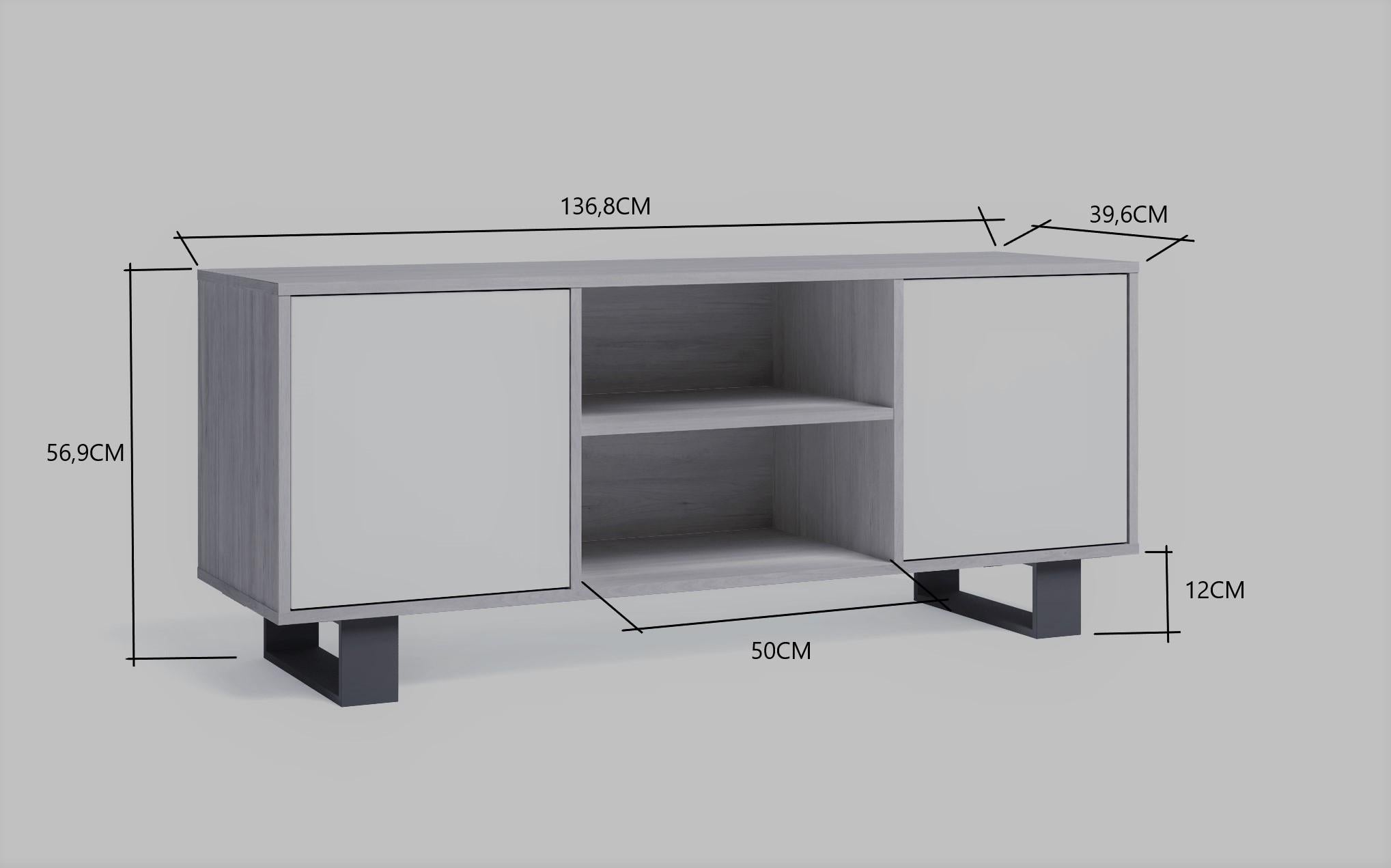 Porta TV 140 Modello WIND, colore struttura Rovere, colore ante Bianco.