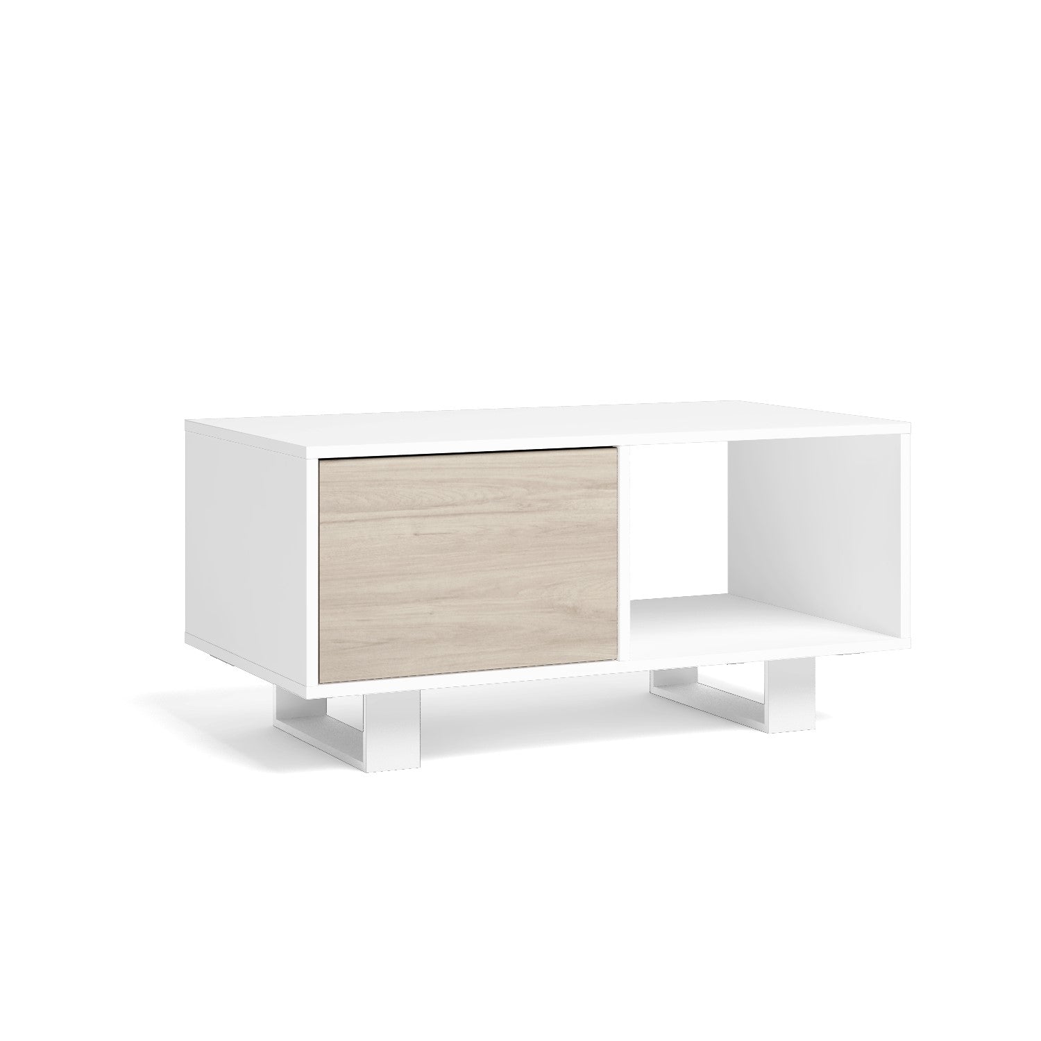 Mobile Tavolino con anta 92x50x45cm per sala da pranzo colore Bianco e colore porte Rovere modello WIND