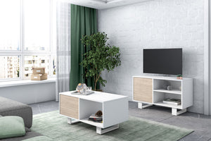 Mobile Tavolino con anta 92x50x45cm per sala da pranzo colore Bianco e colore porte Rovere modello WIND