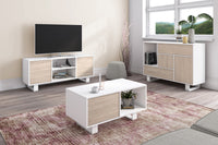 Credenza per sala da pranzo 120x40x86cm Buffet 1 porta, 3 cassetti colore bianco e colore porta e cassetti Rovere 