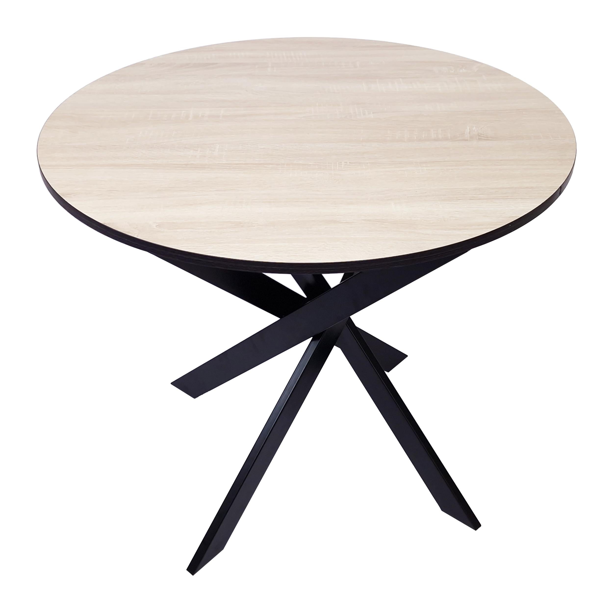 Tavolo da pranzo fisso rotondo 90 x 90 x 77 cm di altezza, 4 persone Colore rovere e bordo nero, Gambe nero opaco