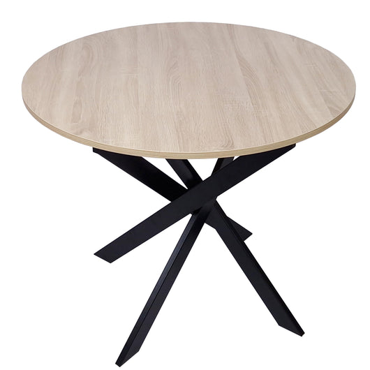 Tavolo da pranzo fisso rotondo 90 x 90 x 77 cm di altezza, 4 persone Colore rovere, Gambe nero opaco