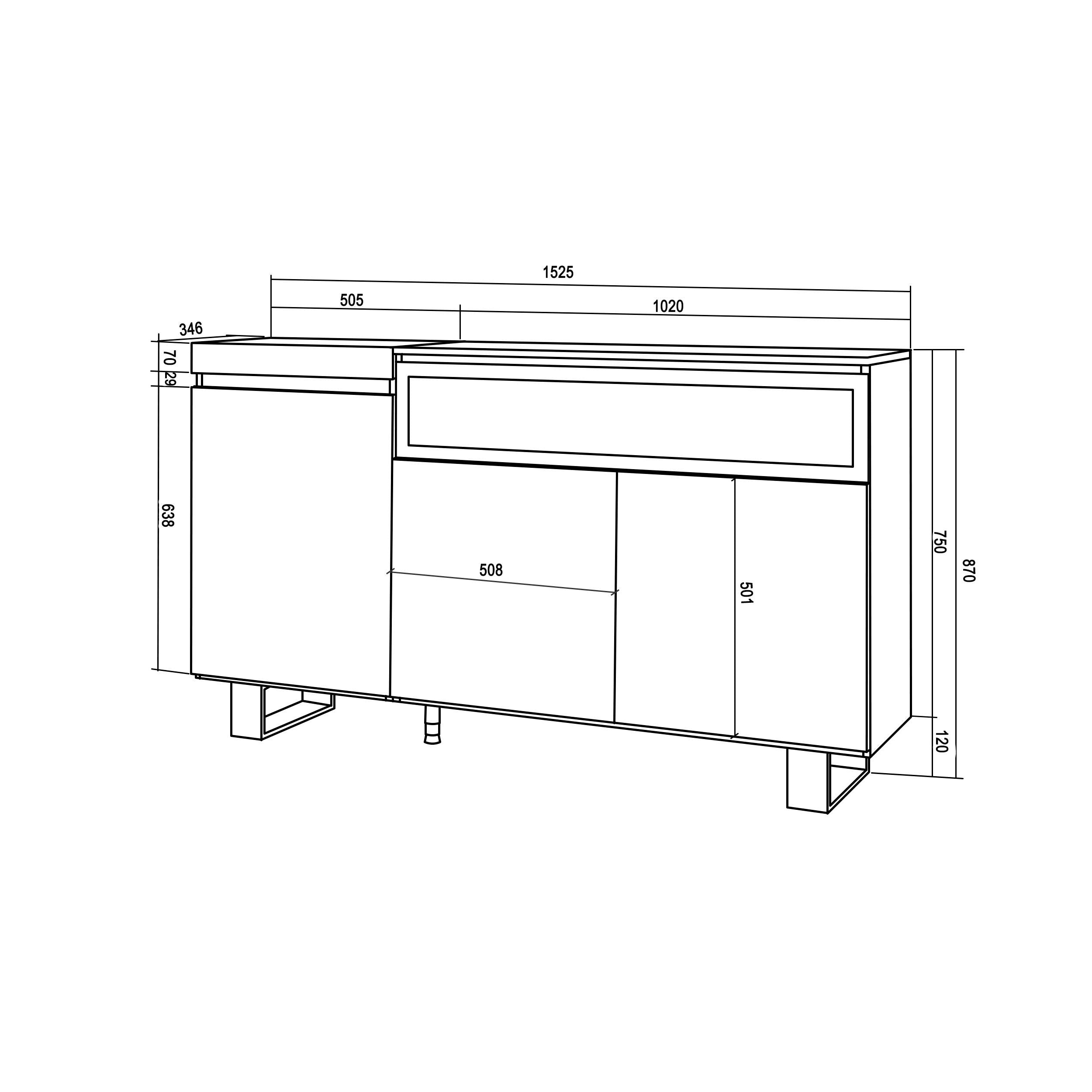 Credenza, Mobile soggiorno 150x87x35cm, 3 Porte, Camino elettrico, Design industriale, Stile moderno, Cemento