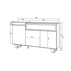 Credenza, Mobile, 150x35x87cm, 3 Porte, Camino elettrico, Design industriale, grigio cemento RF2499