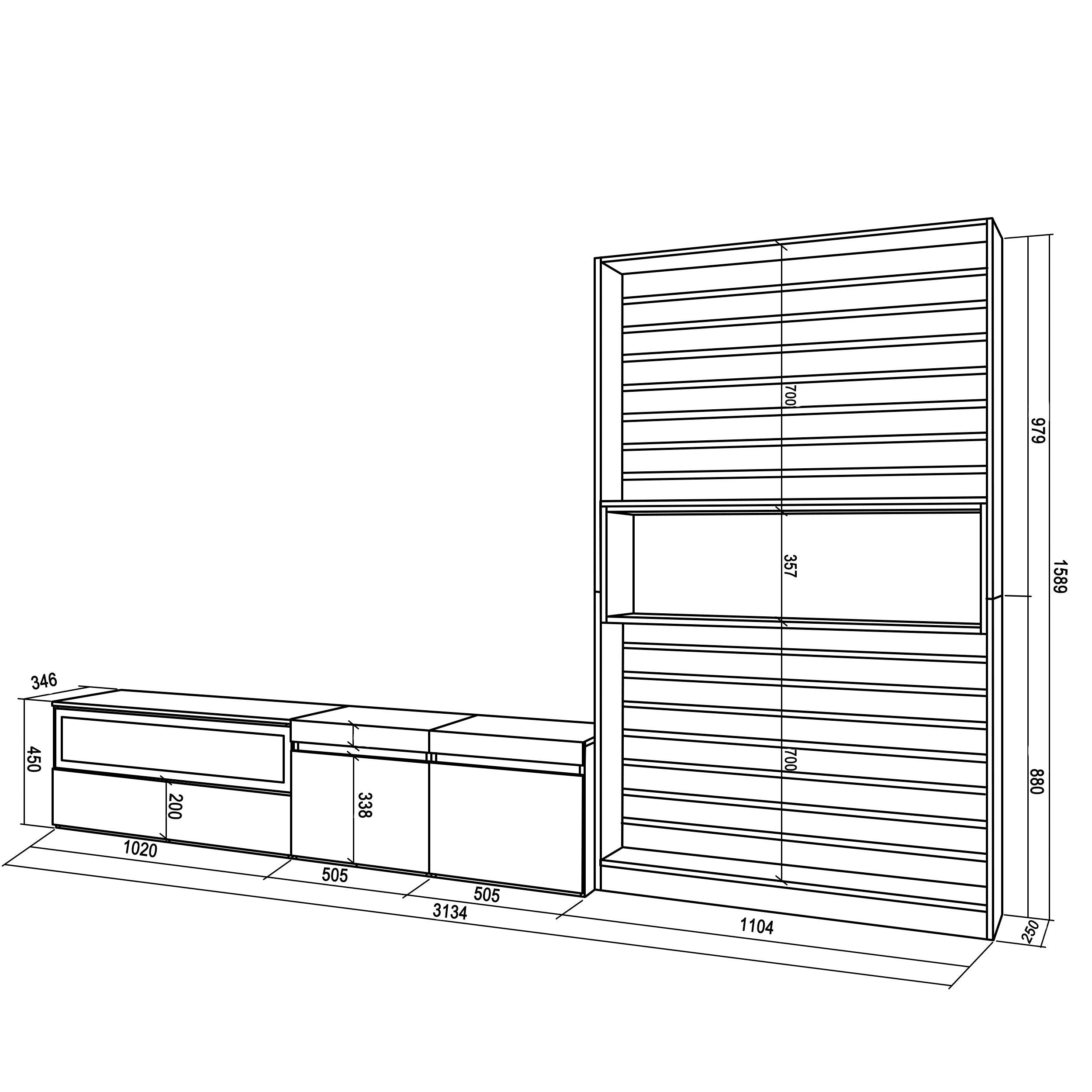 Mobile Soggiorno TV, 210x186x35cm, Per TV fino a 80", Camino elettrico RF2853