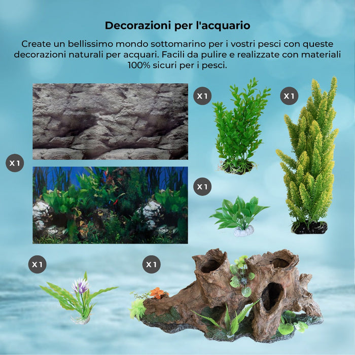 Acquario 300 Litri con Armadietto Nero e Kit con Fondale, Piante e Ghiaia Blu