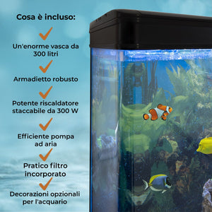 Acquario Grande per Ufficio, Casa e Reception 300 Litri Armadietto Nero