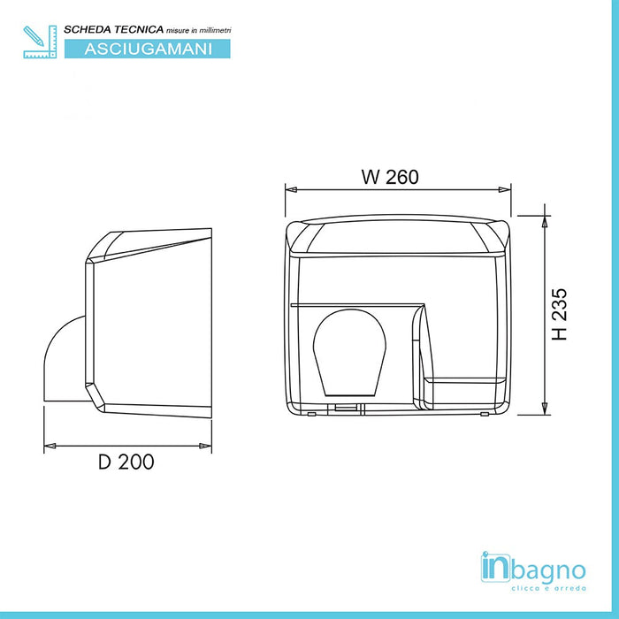 Asciugamani elettrico con sensore 2400W in acciaio inox satinato