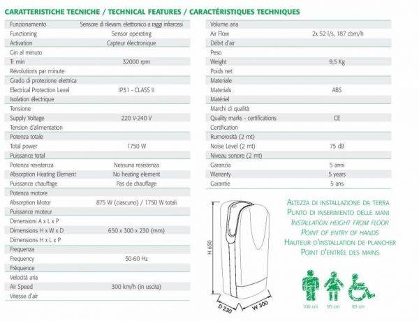 Asciugamani elettrico da parete - Tornado Protech SF plastica grigio - HDcasa