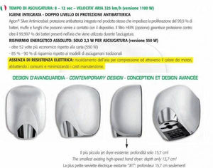 Asciugamani elettrico ECOSTREAM LF 1100 hot alluminio cromato lucido - HDcasa