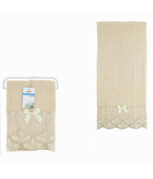 Asciugamano Bagno Viso Piccolo Cotone Morbido Decorato 35x75cm Beige Scuro 79508         