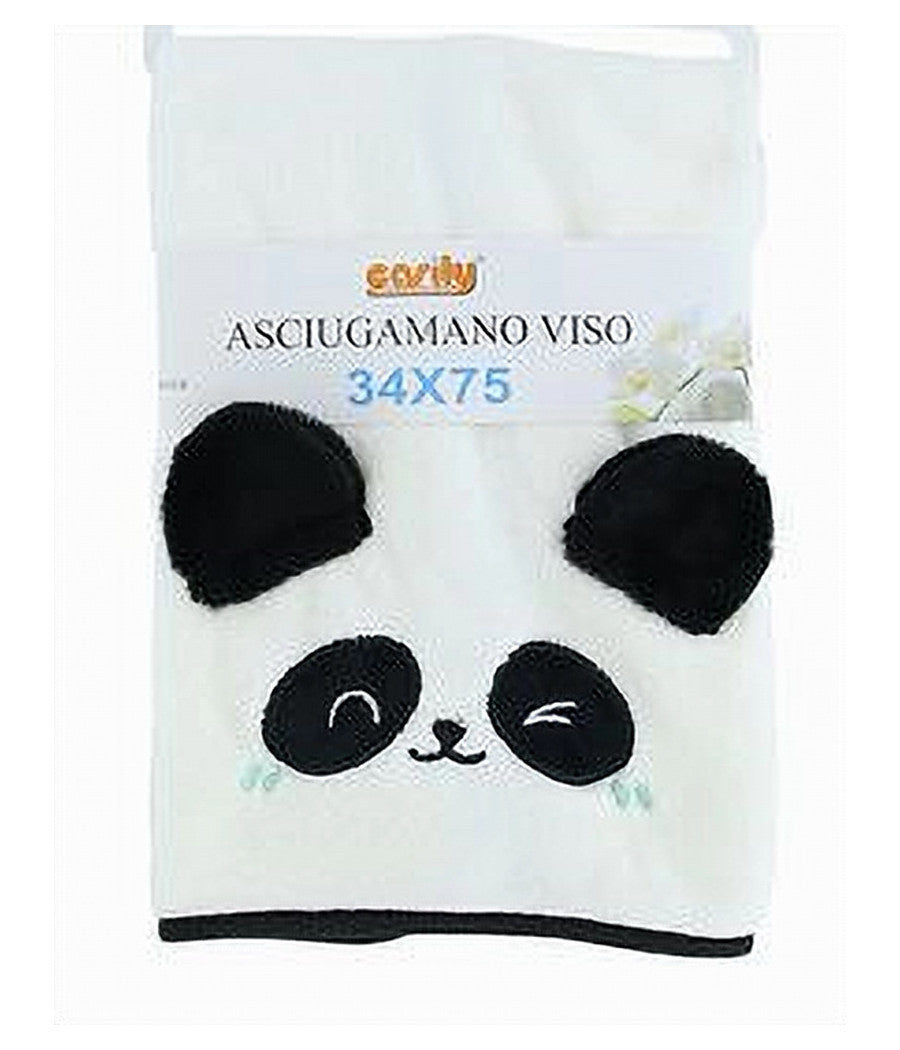 Asciugamano Viso 34x75 Cm In Tessuto Morbido Con Faccia Panda Bagno Ospite 10733         