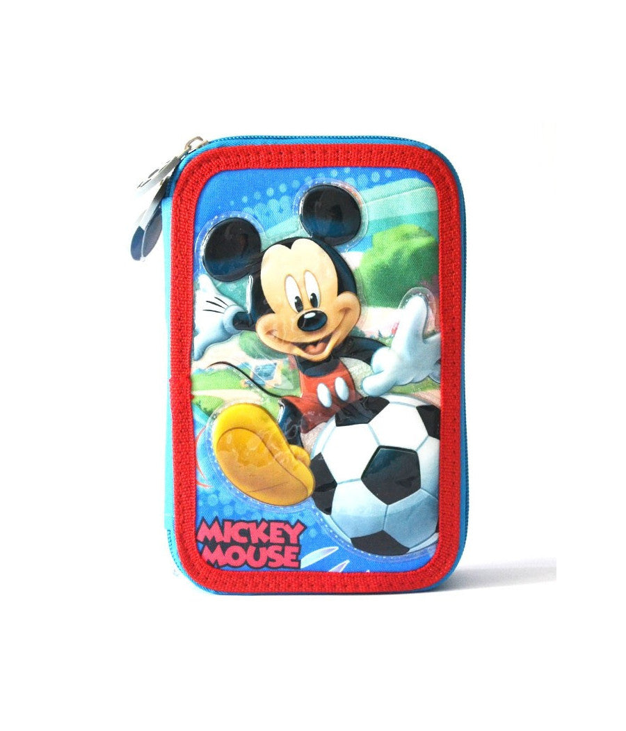 Astuccio A 3 Zip Disney Mickey Mouse Con Accessori Per La Scuola E Il Disegno         