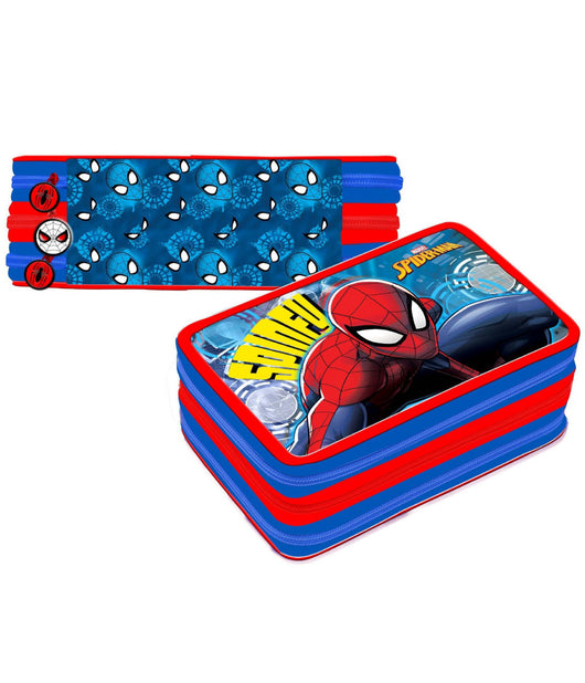 Astuccio Completo 3 Zip Spiderman Uomo Ragno Accessoriato Bambini Scuola Delux         